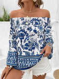 Off-Shoulder Floral Print Blouse.