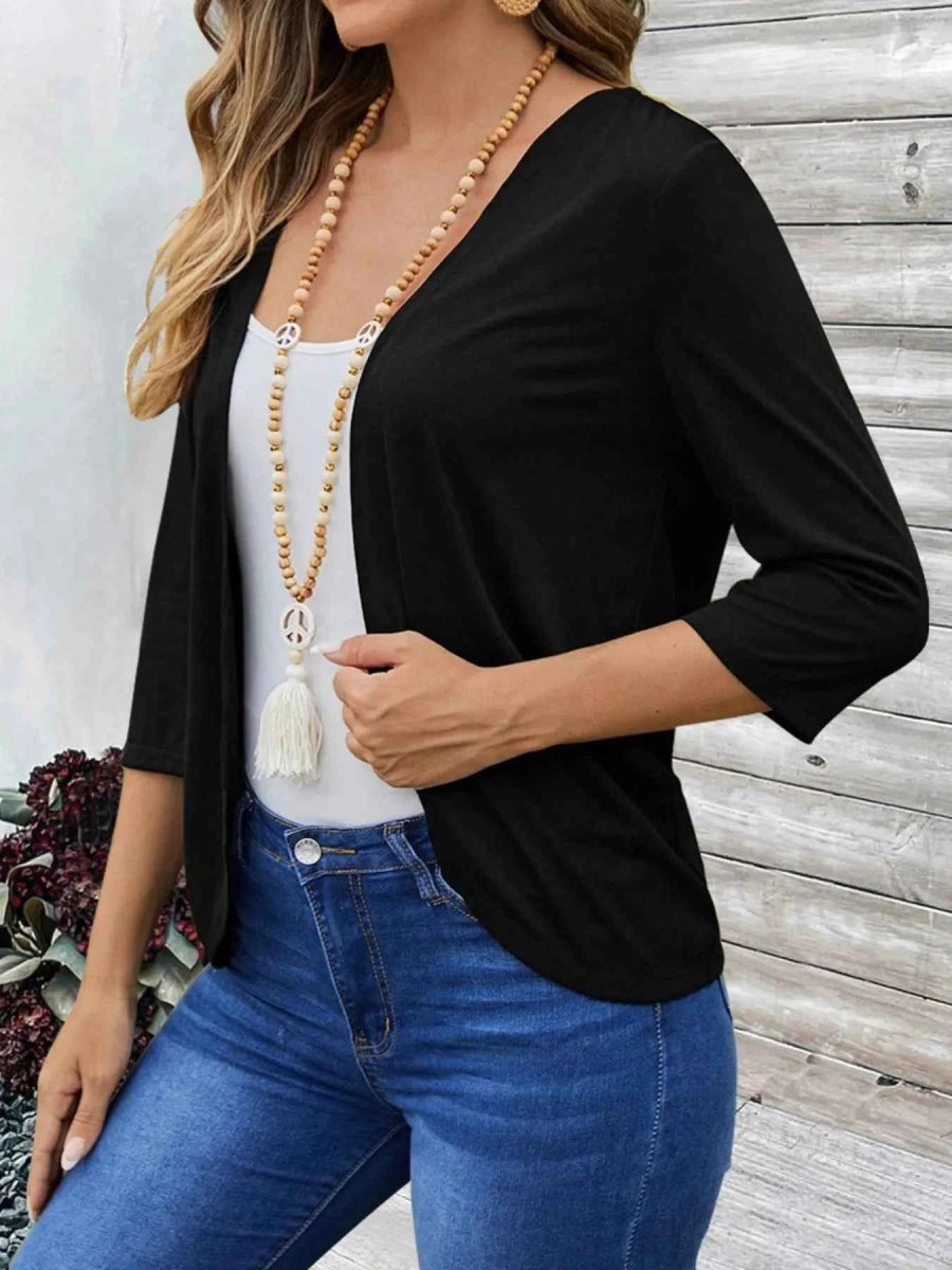 Open Front 3/4 Sleeves Cardigan.