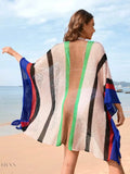 Openwork Beach Cover Up with Colorful Stripes - EBYNN