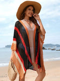 Openwork Beach Cover Up with Colorful Stripes - EBYNN