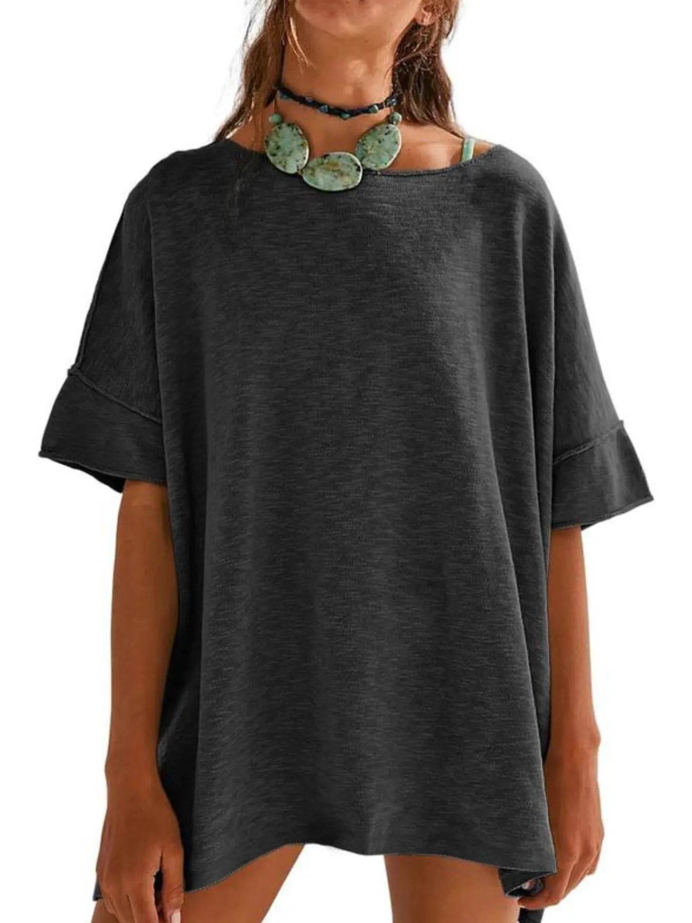 Oversized Round Neck T-Shirt for Ultimate Comfort with Drop-Shoulder Design - EBYNN