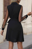 Perfee Mesh Long Sleeve Dress with Lapel Collar.