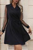 Perfee Mesh Long Sleeve Dress with Lapel Collar.