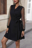 Perfee Mesh Long Sleeve Dress with Lapel Collar.