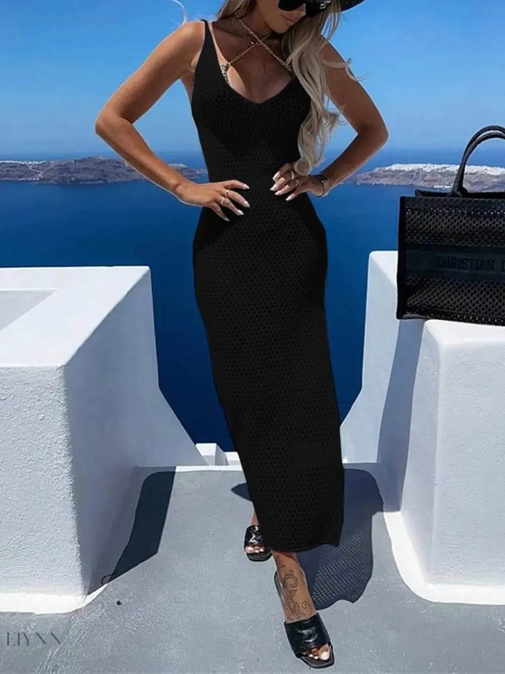 Plus Size Beach Cover Up Dress - Black Mesh Maxi - EBYNN