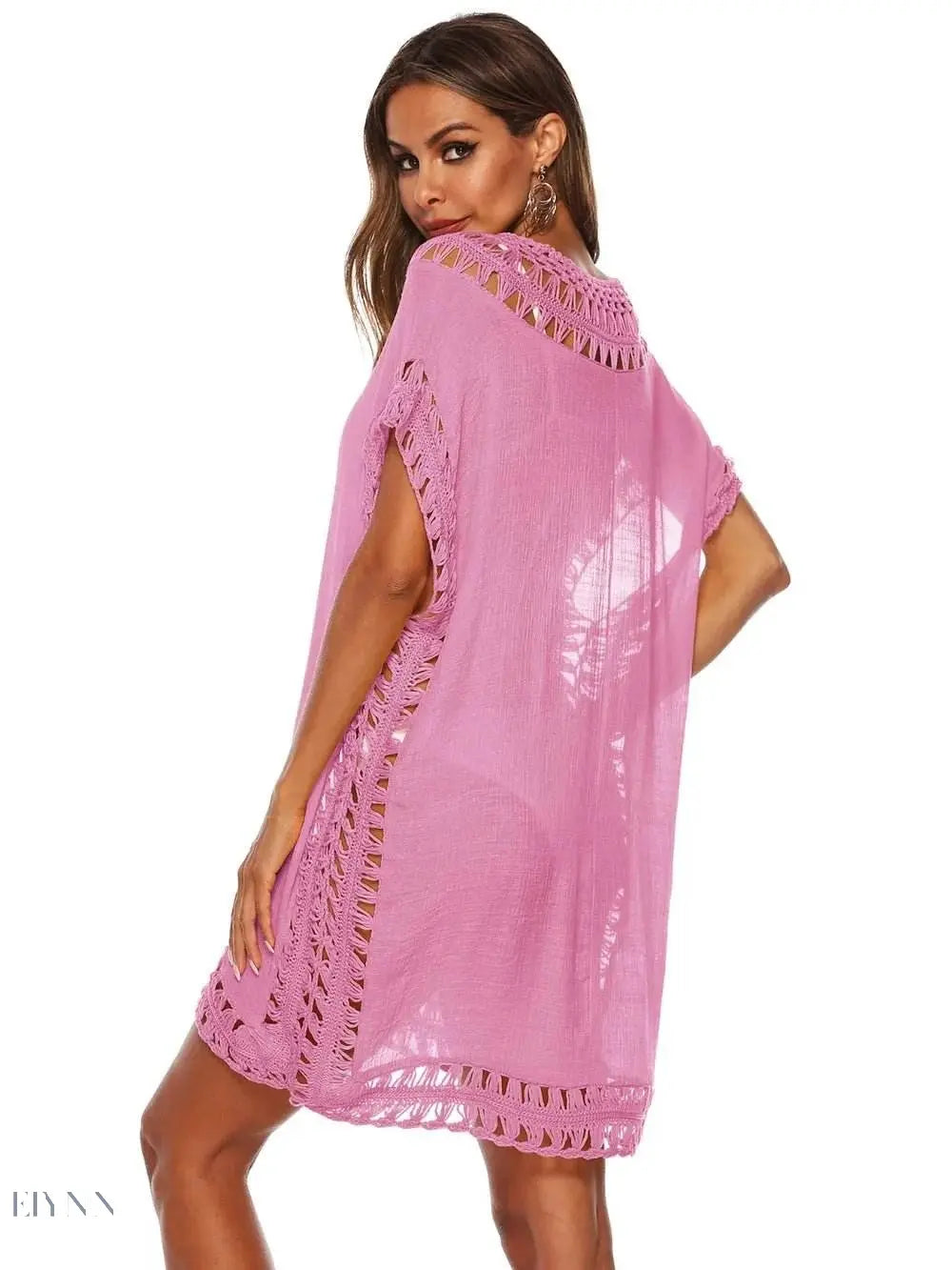 Plus Size Beach Cover Up Dress in Pink Crochet - EBYNN