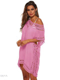 Plus Size Beach Cover Up Dress in Pink Crochet - EBYNN