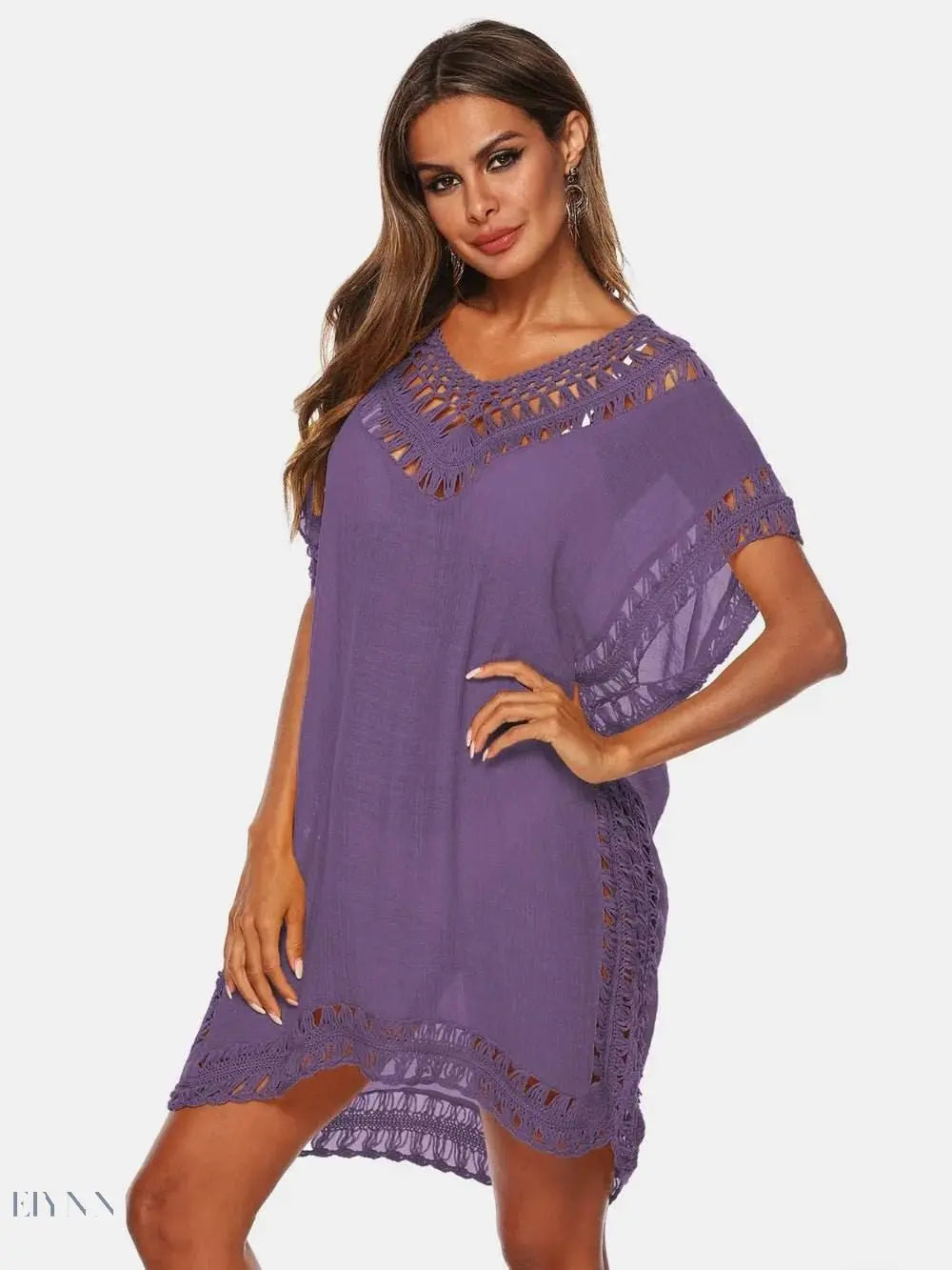 Plus Size Beach Cover Up Dress in Pink Crochet - EBYNN