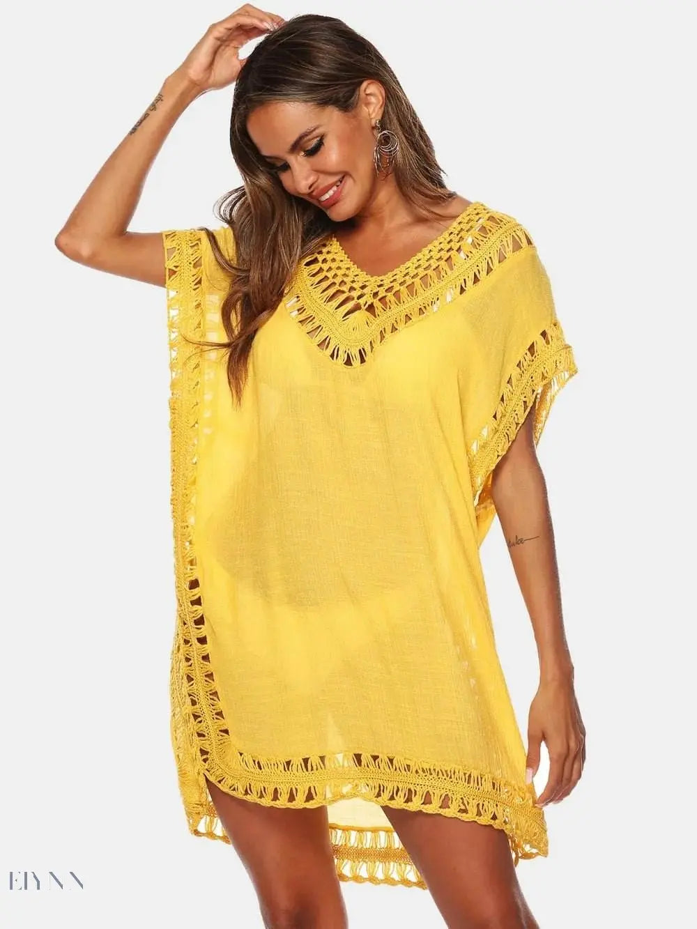 Plus Size Beach Cover Up Dress in Pink Crochet - EBYNN