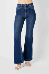 Blue Full Size Hw Angled Side Seam Detail Flare Jeans Plus Size.