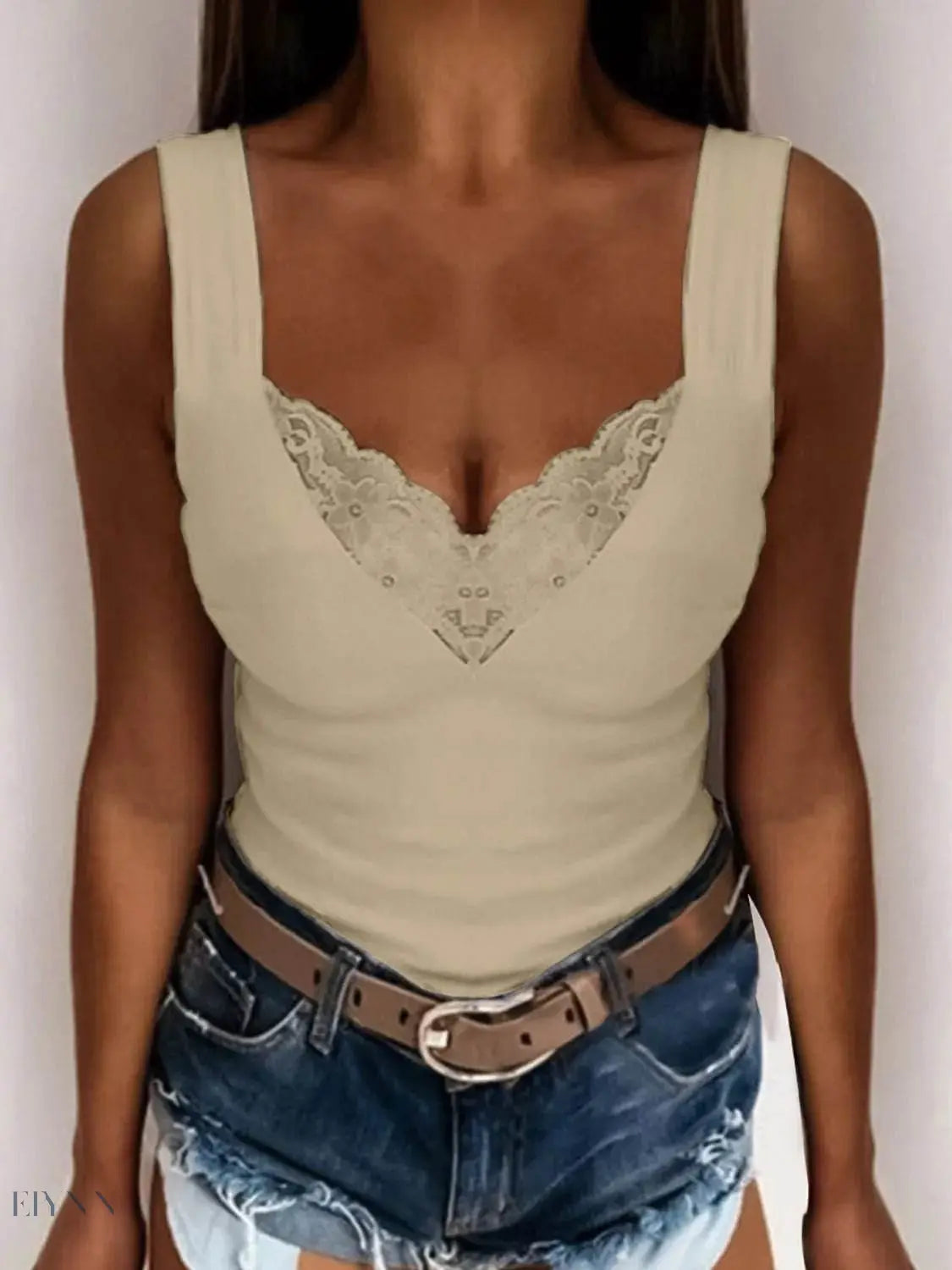 Plus Size Lace Tank Top - Elegant V-Neck Design for All Occasions - EBYNN