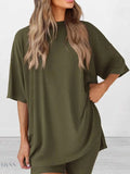 Plus Size Lounge Set for Women - Stylish and Comfortable Olive Outfit for Ultimate Relaxation - EBYNN