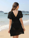 Plus Size Sheer Cover Up Dress - Elegant Black - EBYNN