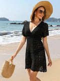 Plus Size Sheer Cover Up Dress - Elegant Black - EBYNN