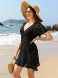 Plus Size Sheer Cover Up Dress - Elegant Black - EBYNN