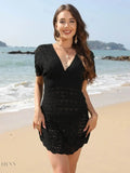 Plus Size Sheer Cover Up Dress - Elegant Black - EBYNN