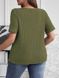 Plus Size V-Neck T-Shirt - Stylish Ribbed Short Sleeve Comfort for Every Body - EBYNN