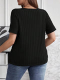 Plus Size V-Neck T-Shirt - Stylish Ribbed Short Sleeve Comfort for Every Body - EBYNN
