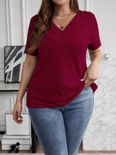 Plus Size V-Neck T-Shirt - Stylish Ribbed Short Sleeve Comfort for Every Body - EBYNN