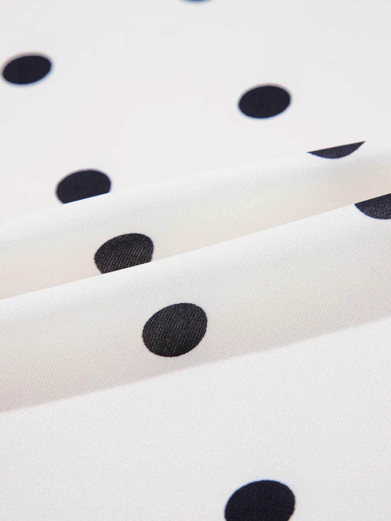 Polka Dot Peplum Top with Collared Puff Sleeves - EBYNN