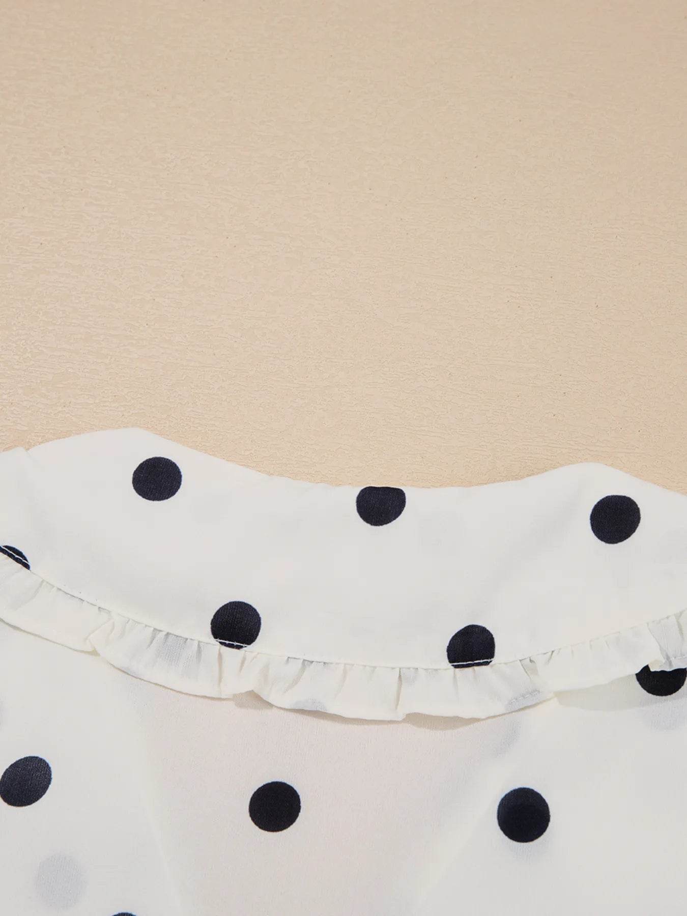 Polka Dot Peplum Top with Collared Puff Sleeves - EBYNN