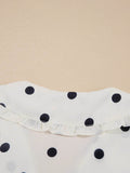 Polka Dot Peplum Top with Collared Puff Sleeves - EBYNN