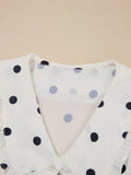 Polka Dot Peplum Top with Collared Puff Sleeves - EBYNN