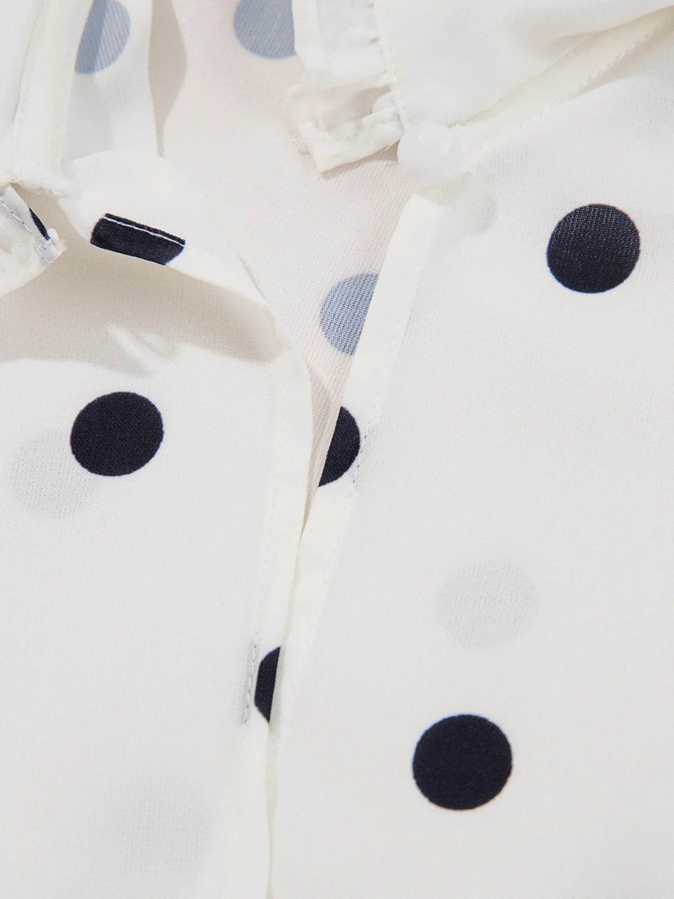 Polka Dot Peplum Top with Collared Puff Sleeves - EBYNN