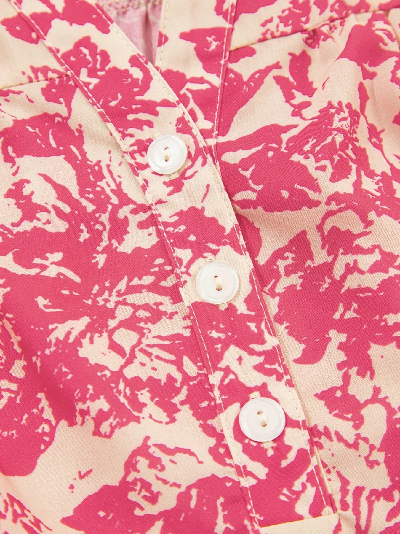 Printed Ruffle Sleeve Blouse with Half Button Neck Detail - EBYNN