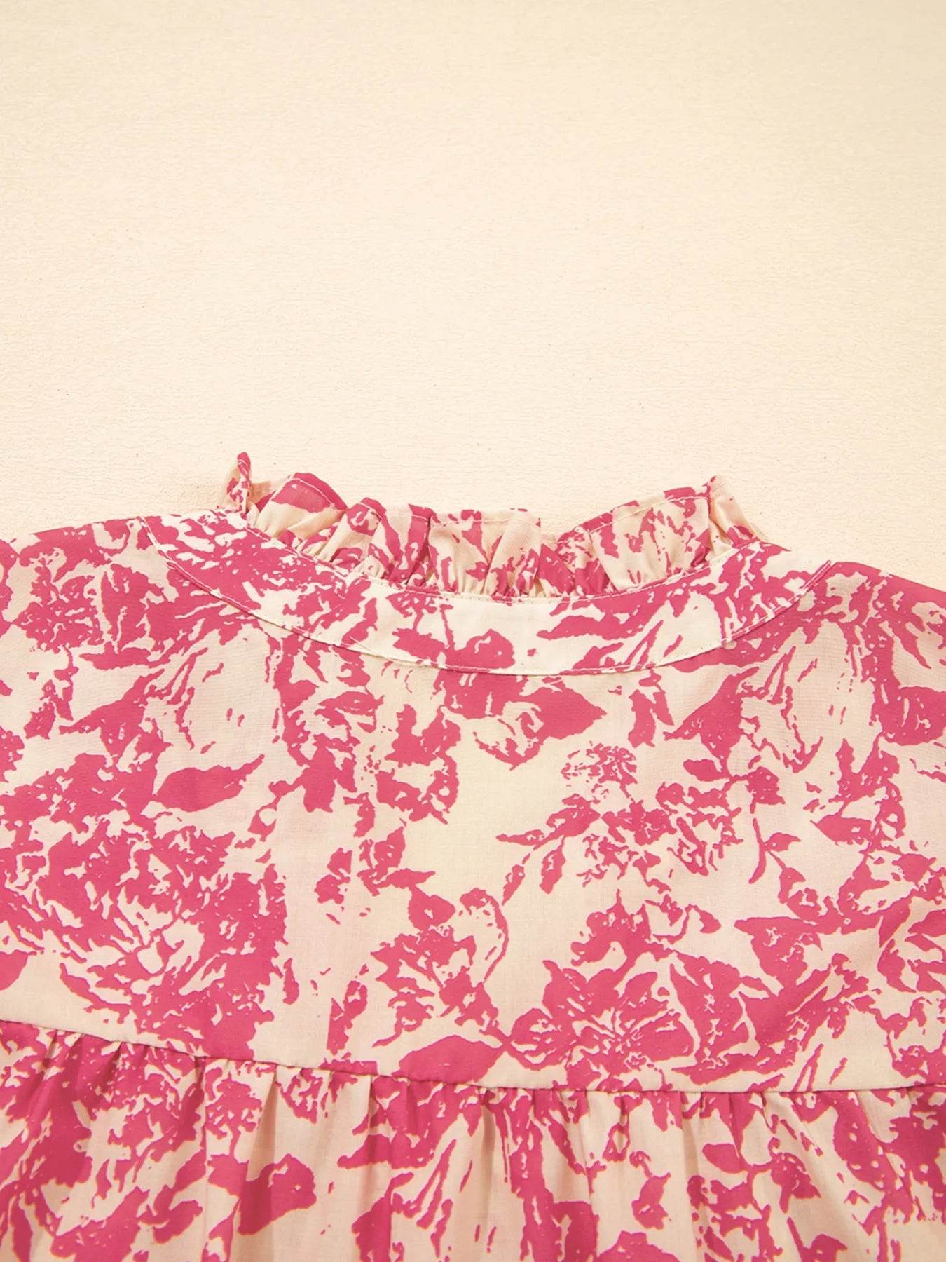 Printed Ruffle Sleeve Blouse with Half Button Neck Detail - EBYNN