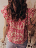 Printed Ruffle Sleeve Blouse with Half Button Neck Detail - EBYNN