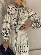 Printed Long Sleeve Shirt Dress with Belt.