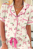 Printed Lounge Set for Women with Pink Cherries & Bows - EBYNN