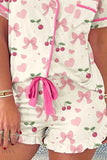 Printed Lounge Set for Women with Pink Cherries & Bows - EBYNN