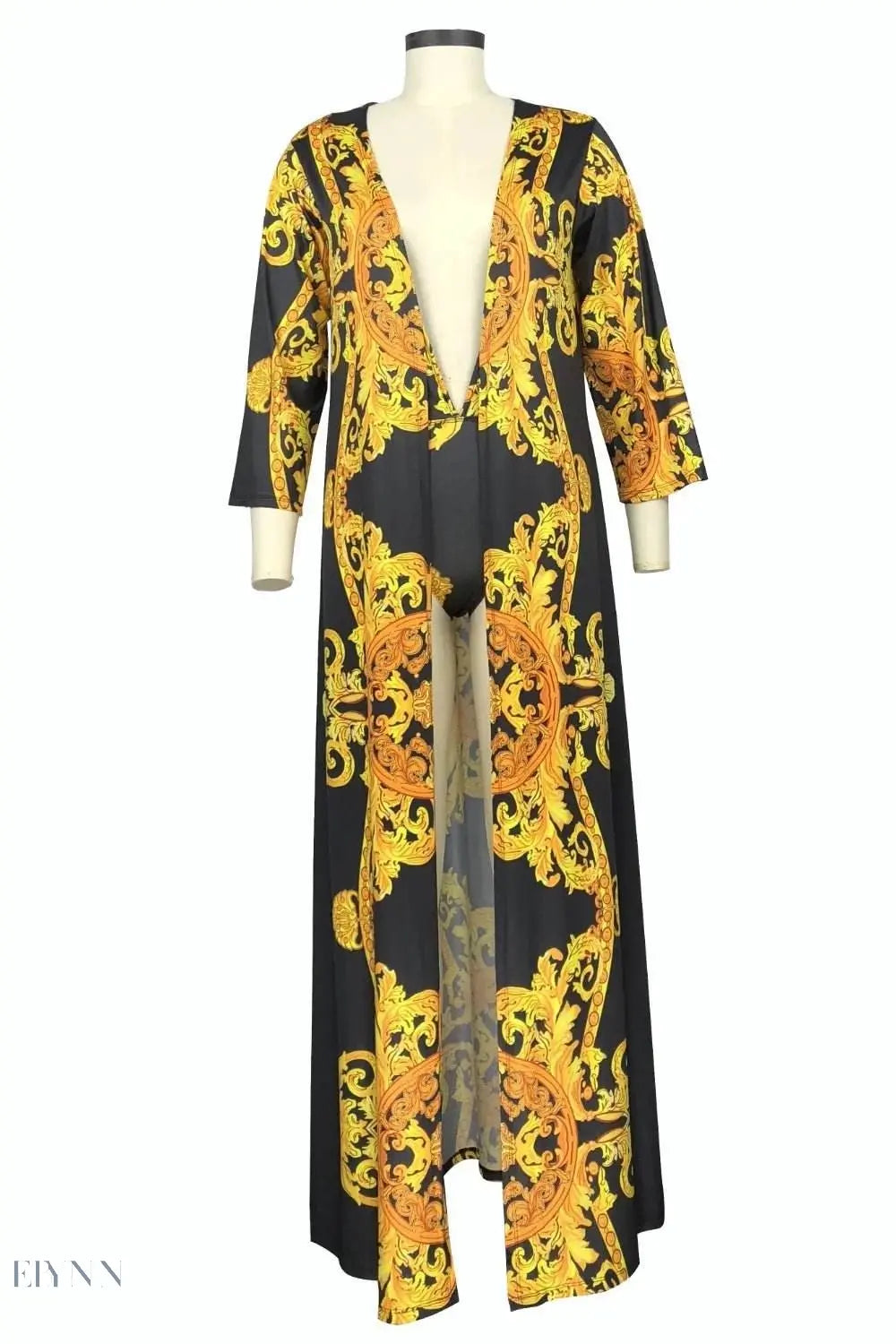 Printed Plunge One Piece Swimsuit with Baroque Design - EBYNN