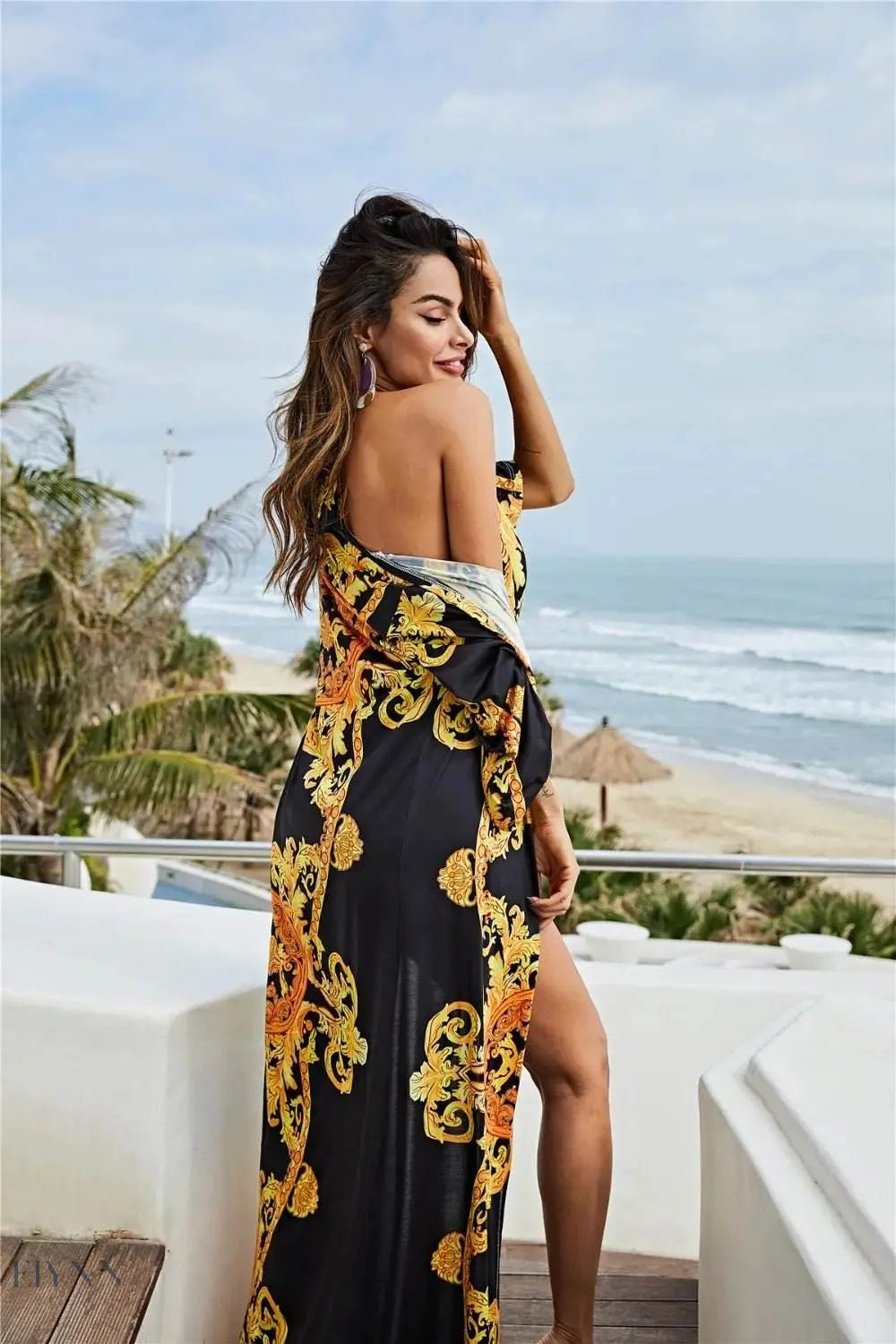 Printed Plunge One Piece Swimsuit with Baroque Design - EBYNN