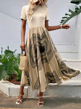 Printed Round Neck Short Sleeve Dress.