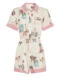 Printed Short Sleeve Romper with Belt.