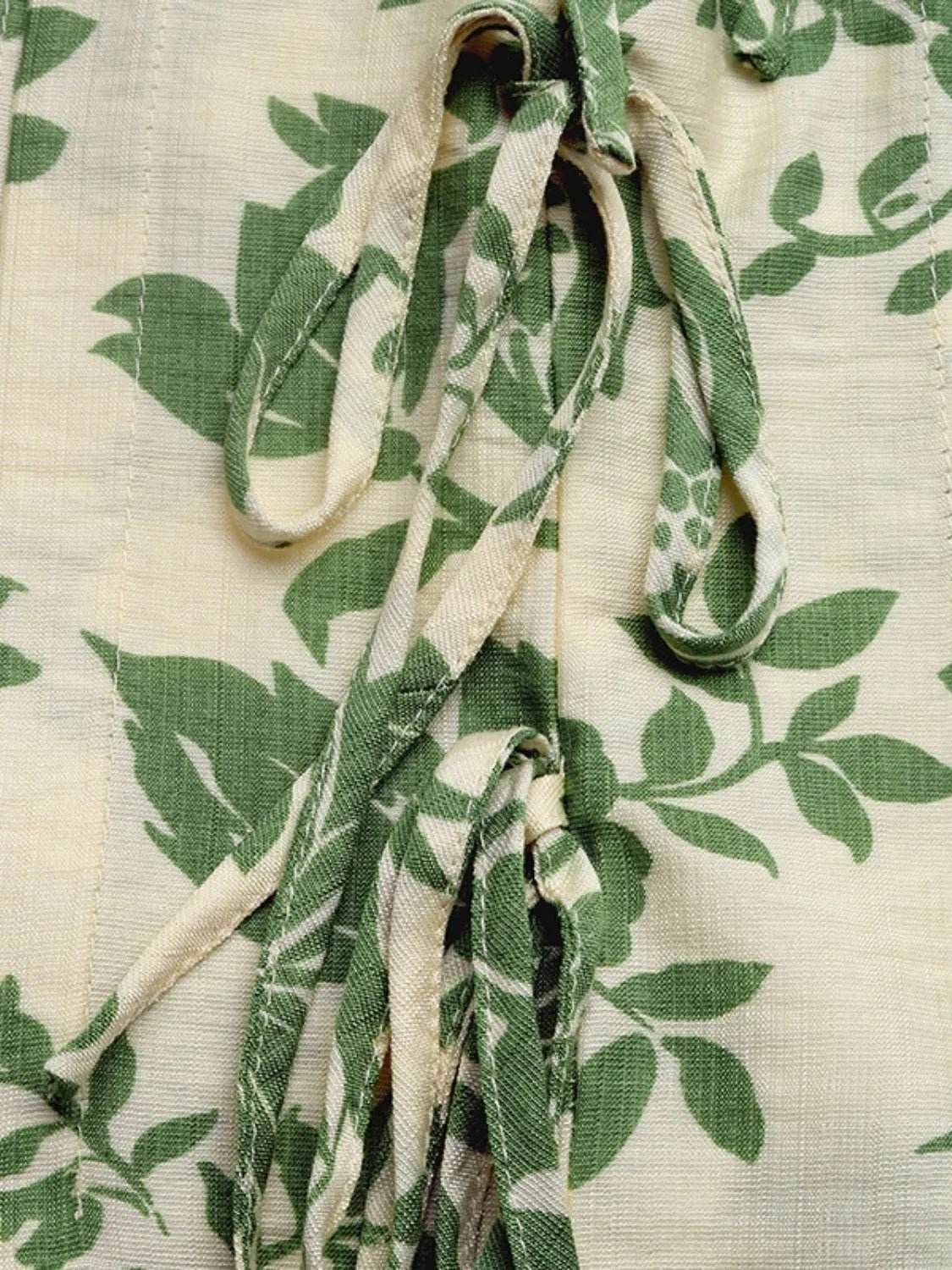 Printed Peplum Blouse with Sleeveless Ruffle Design - EBYNN