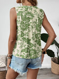 Printed Peplum Blouse with Sleeveless Ruffle Design - EBYNN