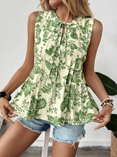 Printed Peplum Blouse with Sleeveless Ruffle Design - EBYNN