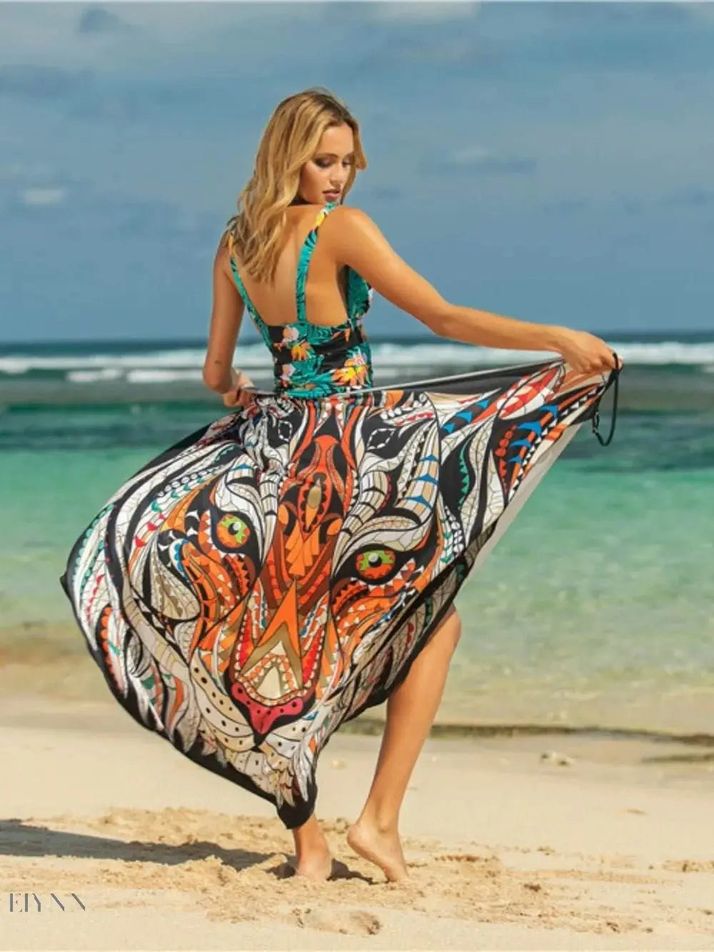 Printed Spaghetti Strap Cover Up Beach Wrap - EBYNN