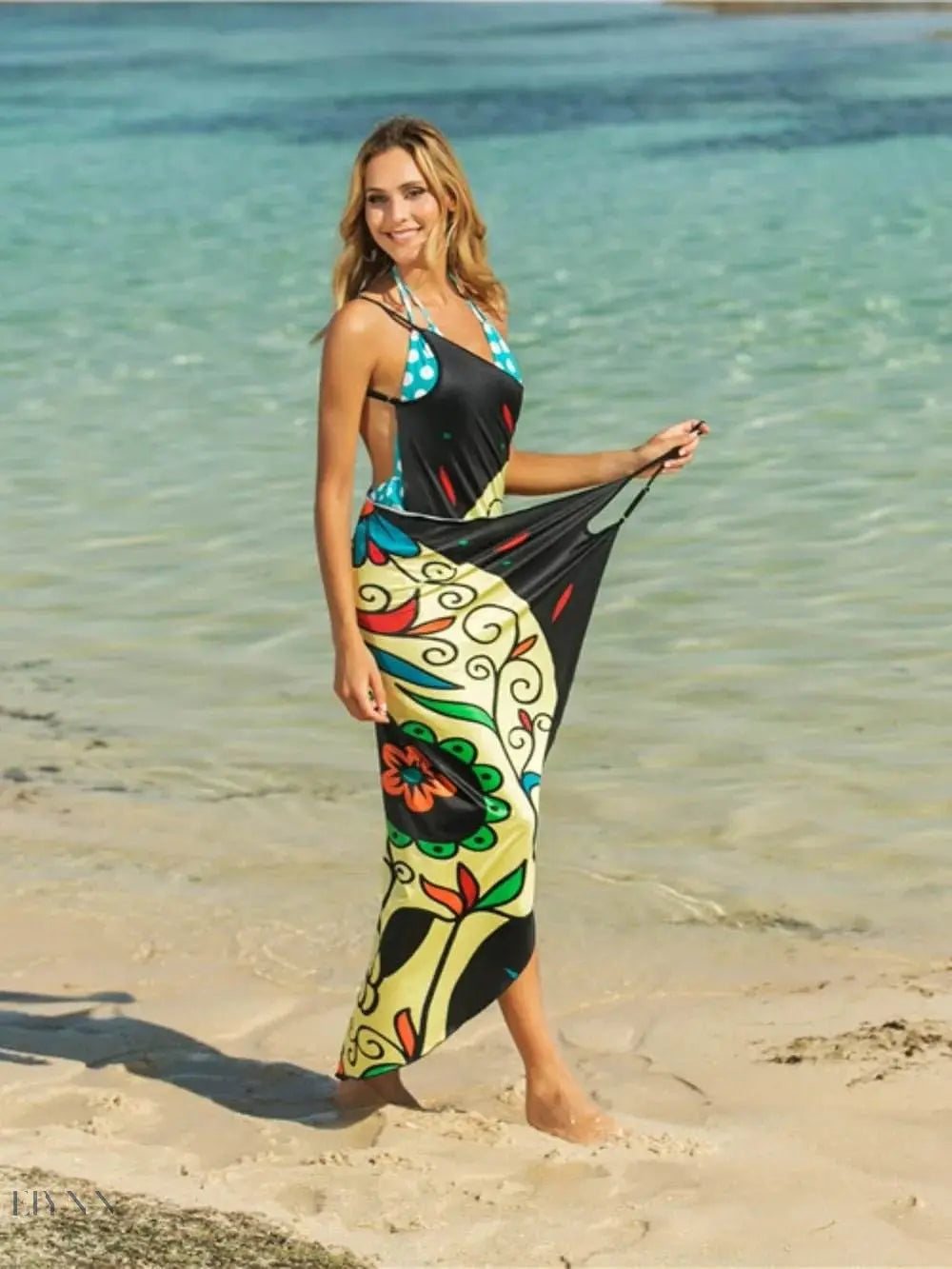 Printed Spaghetti Strap Cover Up Beach Wrap - EBYNN