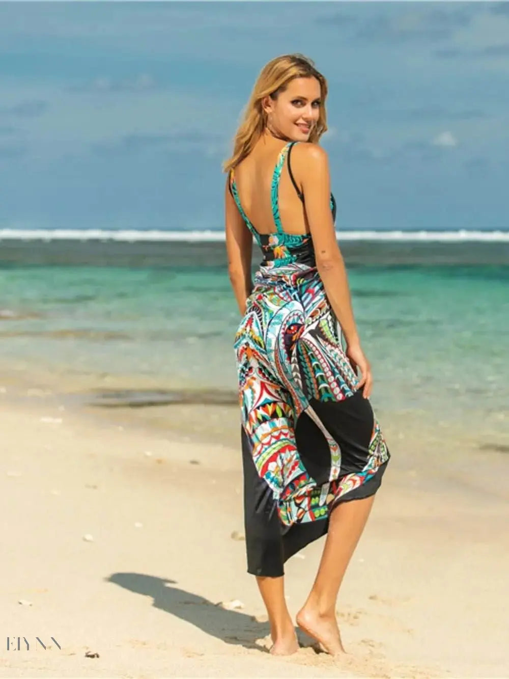 Printed Spaghetti Strap Cover Up Beach Wrap - EBYNN