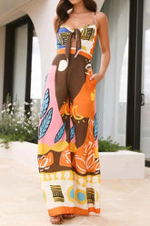 Printed Sweetheart Neck Jumpsuit.