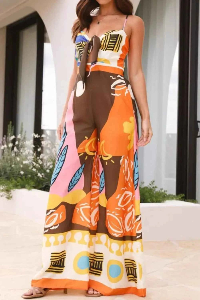 Printed Sweetheart Neck Jumpsuit.