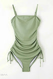 Ribbed Green Cutout Swimsuit - Stylish One Piece for a Chic Summer Look - EBYNN
