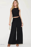 Basic Ribbed Tank Pants Set - Full Size Ribbed Tank and Wide Leg Pants Set - EBYNN