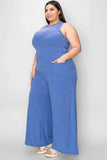 Basic Ribbed Tank Pants Set - Full Size Ribbed Tank and Wide Leg Pants Set - EBYNN