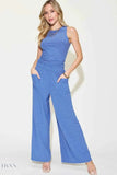 Basic Ribbed Tank Pants Set - Full Size Ribbed Tank and Wide Leg Pants Set - EBYNN